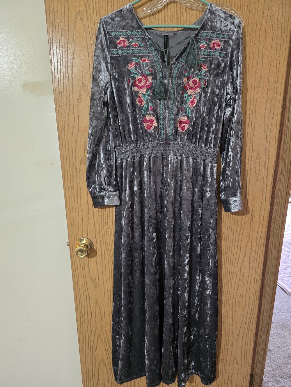 Grey Velvet Look Maxi Dress Sz M - Picture 2 of 5